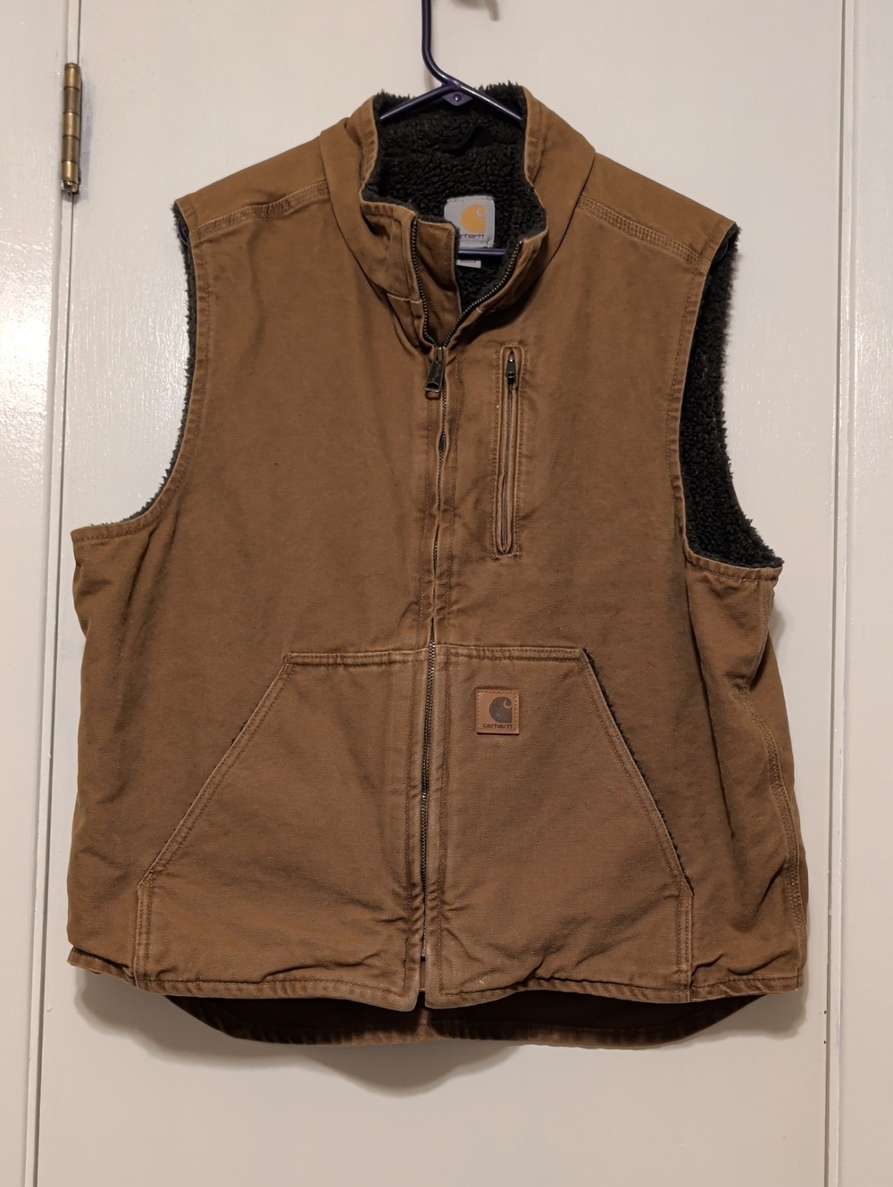Carhartt Brown Canvas Sherpa-Lined Vest